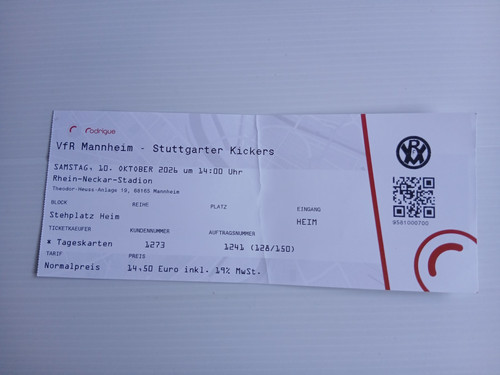 Ticket 2026 vfr mannheim - 2026/27,