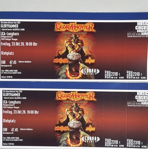 Gloryhammer konzertticket - 2x,