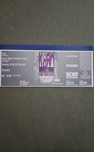 Korn ticket 2026 - ticket, 18.10.2026
