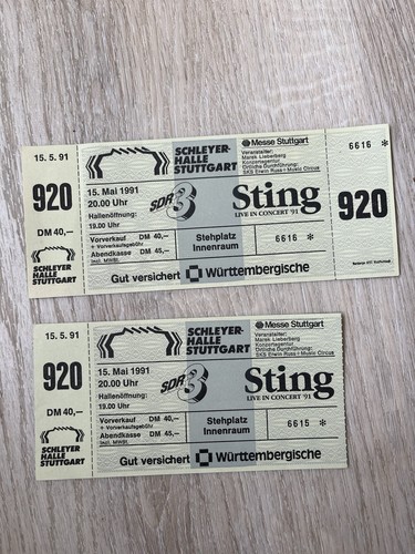 Sting konzert tickets 1991 - sting,
